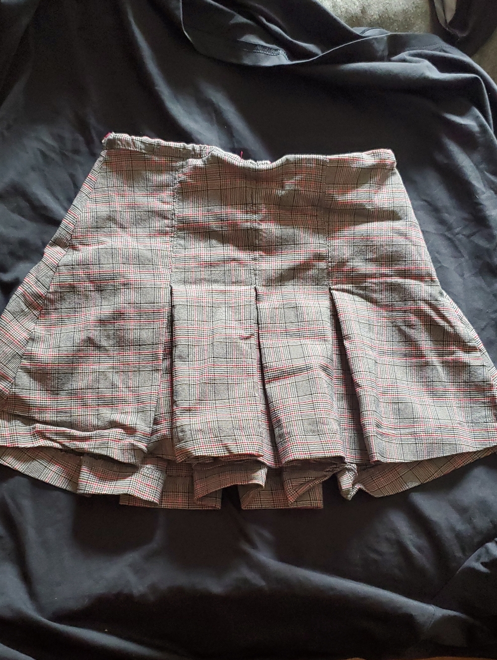 Wild Fable Gray Plaid Pleated Skater Skirt with Red Accents